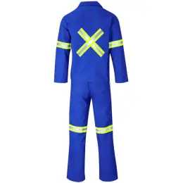 Technician 100 Cotton Conti Suit - Reflective Arms, Legs, Back - Yellow Tape Royal Blue Back